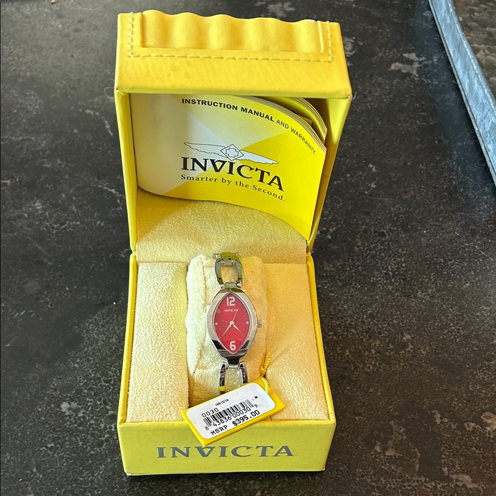 New With Tags Invicta Women's Silver Watch with Red Dial